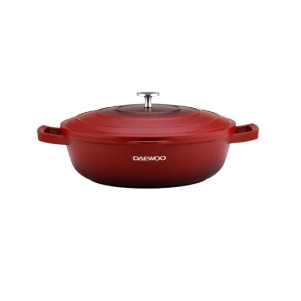 Daewoo Die-Cast Aluminum Shallow Casserole with Lid 28cm, Red - DCT SS28